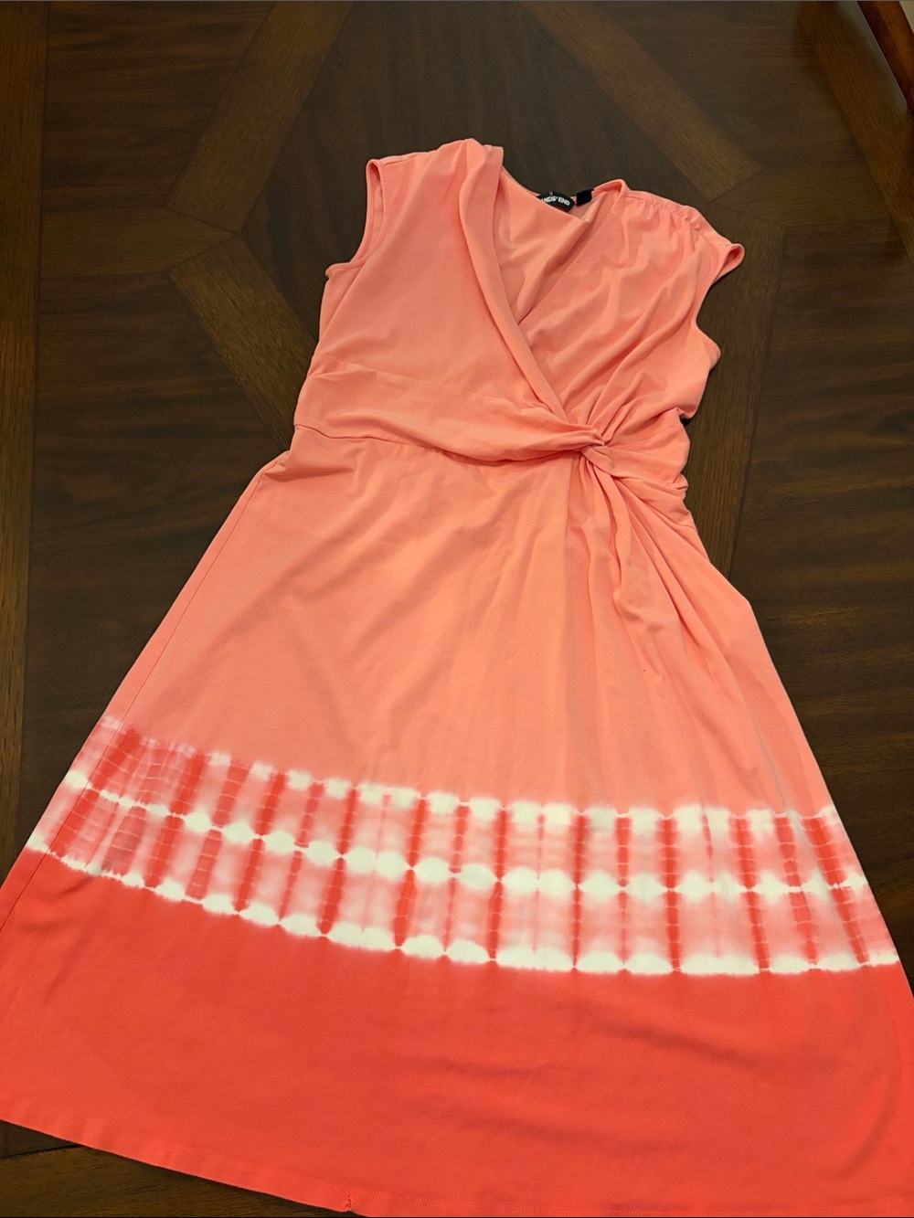 Lands' End Coral and White Tie-Dye Side-Knot Wrap Midi Dress size M